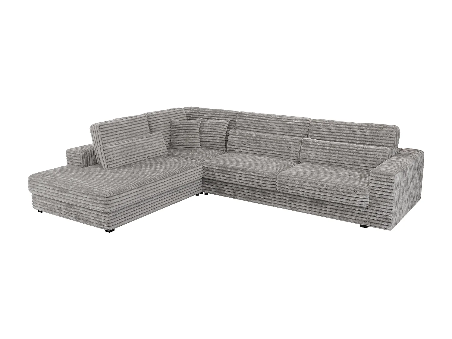 Ecksofa SAVONA - mit Armlehnen, lose Kissen, große L-förmige Ecke, Wohnlandschaft - Hellgrau Cord - Ecke Links