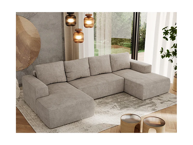 Ecksofa TRENTINO U - mit Schlaffunktion und Bettkasten, U-förmiges Wohnlandschaft, Armlehnen - Beige Strukture