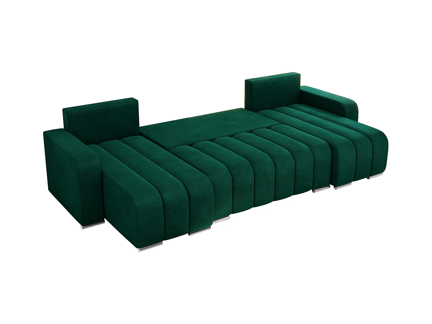 Ecksofa KIRASSO U - Wohnlandschaft, Schlaffunktion und Bettkasten, Couch U-form, lose Kissen - Dunkelgrün Velvet