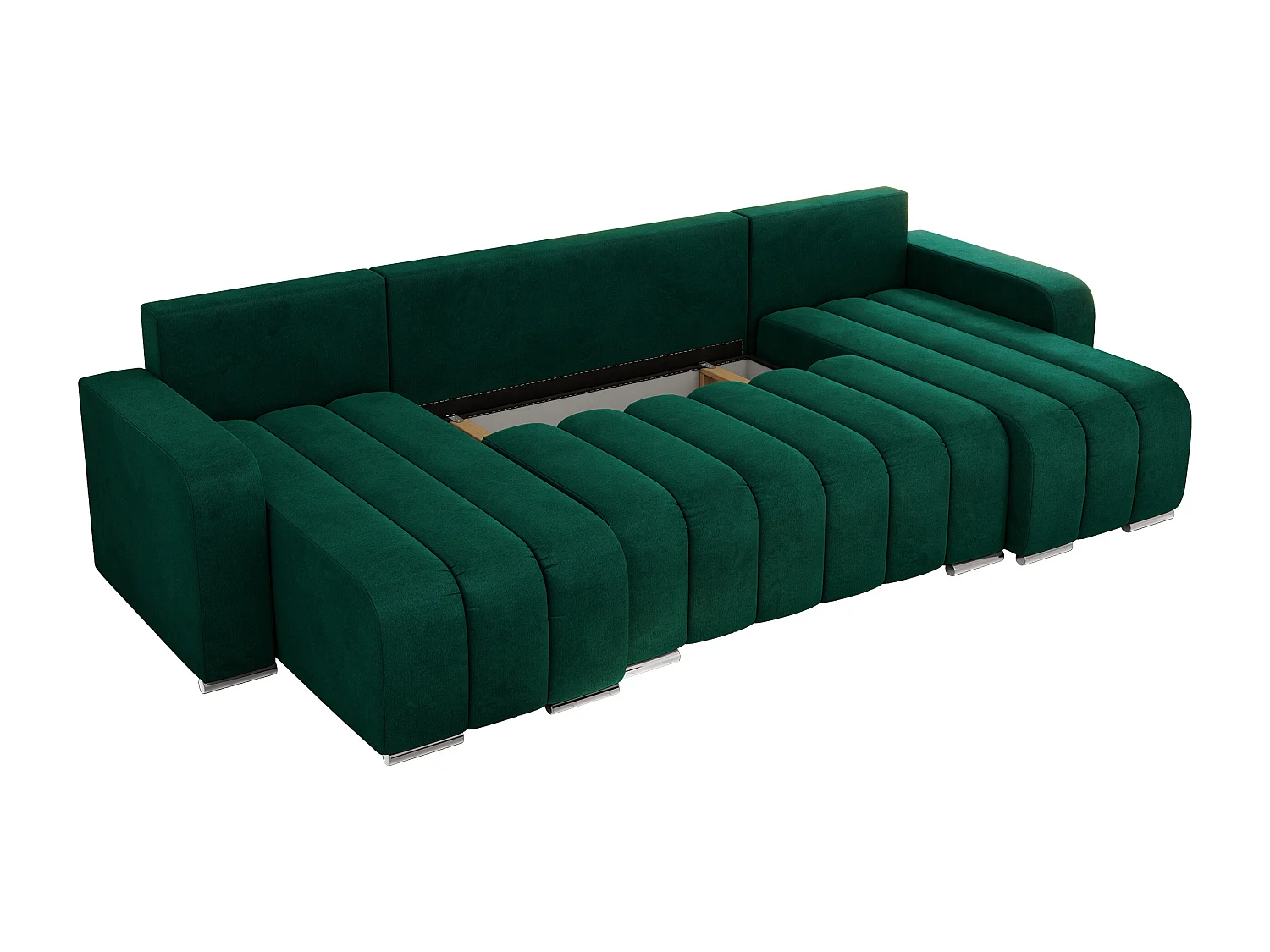 Ecksofa KIRASSO U - Wohnlandschaft, Schlaffunktion und Bettkasten, Couch U-form, lose Kissen - Dunkelgrün Velvet