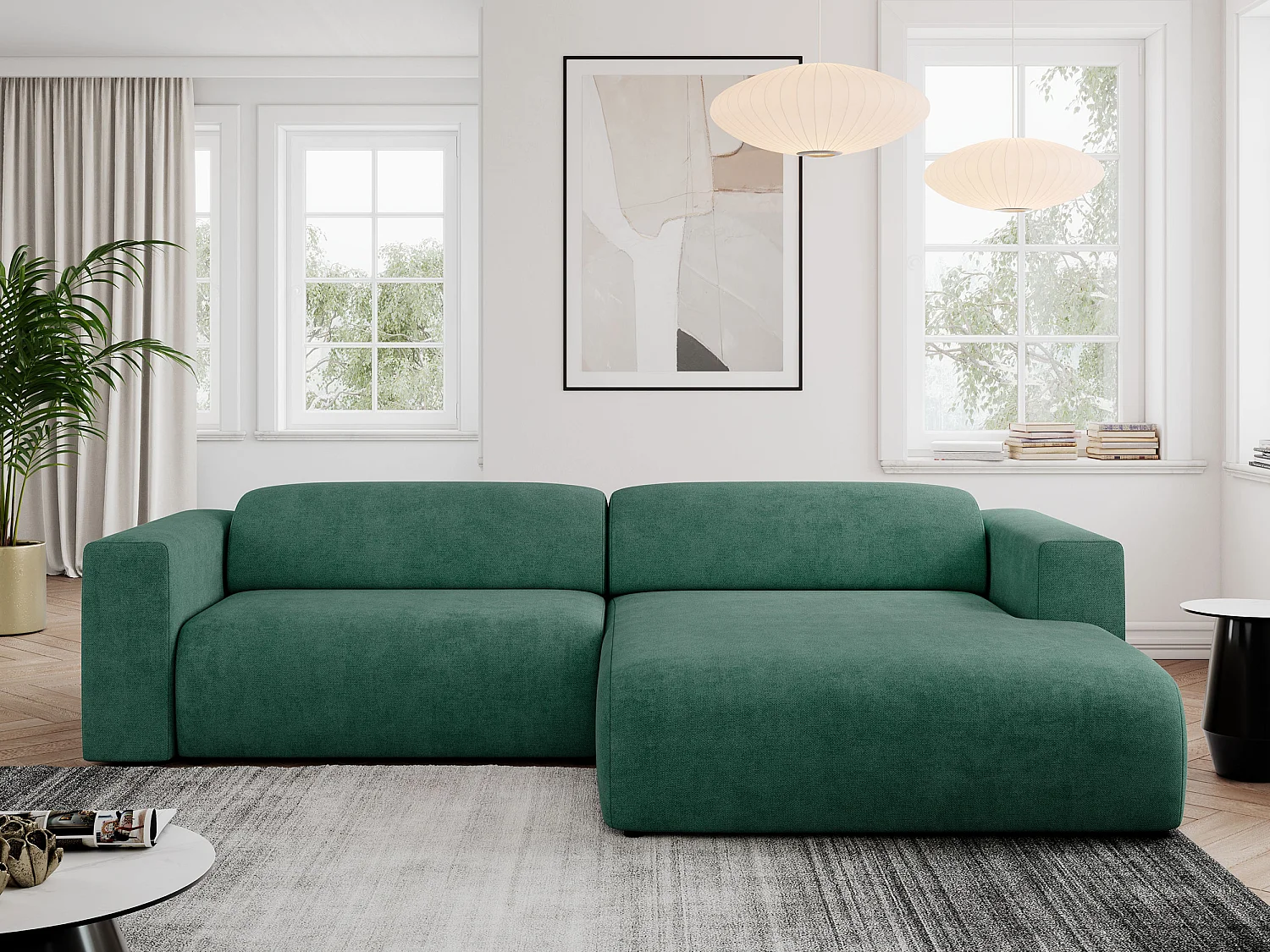 Ecksofa PASADENA - mit Armlehnen, Wohnlandschaft, freistehendes Sofa, große Ecke - Grün Stukture - Ecke Rechts
