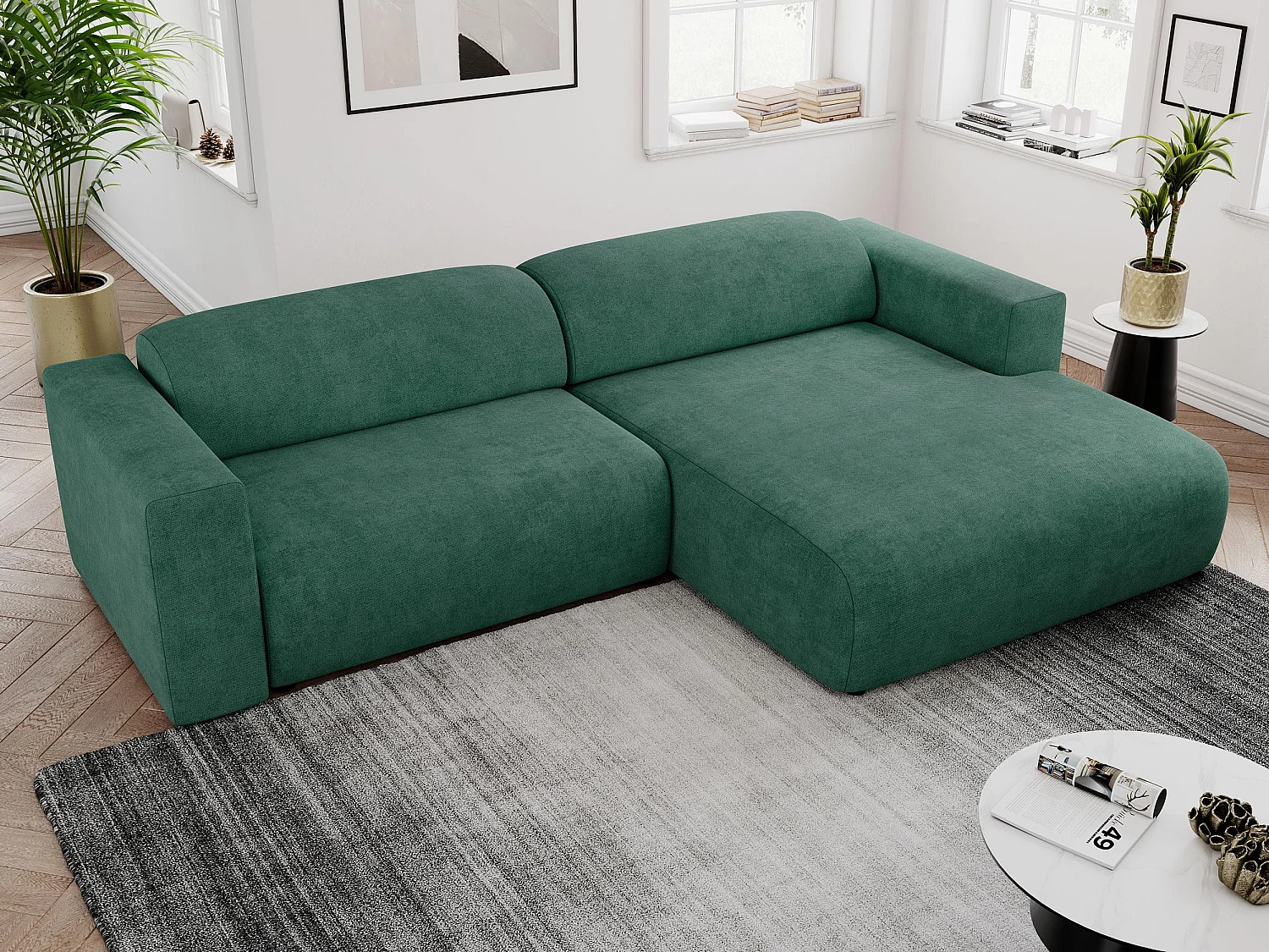 Ecksofa PASADENA - mit Armlehnen, Wohnlandschaft, freistehendes Sofa, große Ecke - Grün Stukture - Ecke Rechts