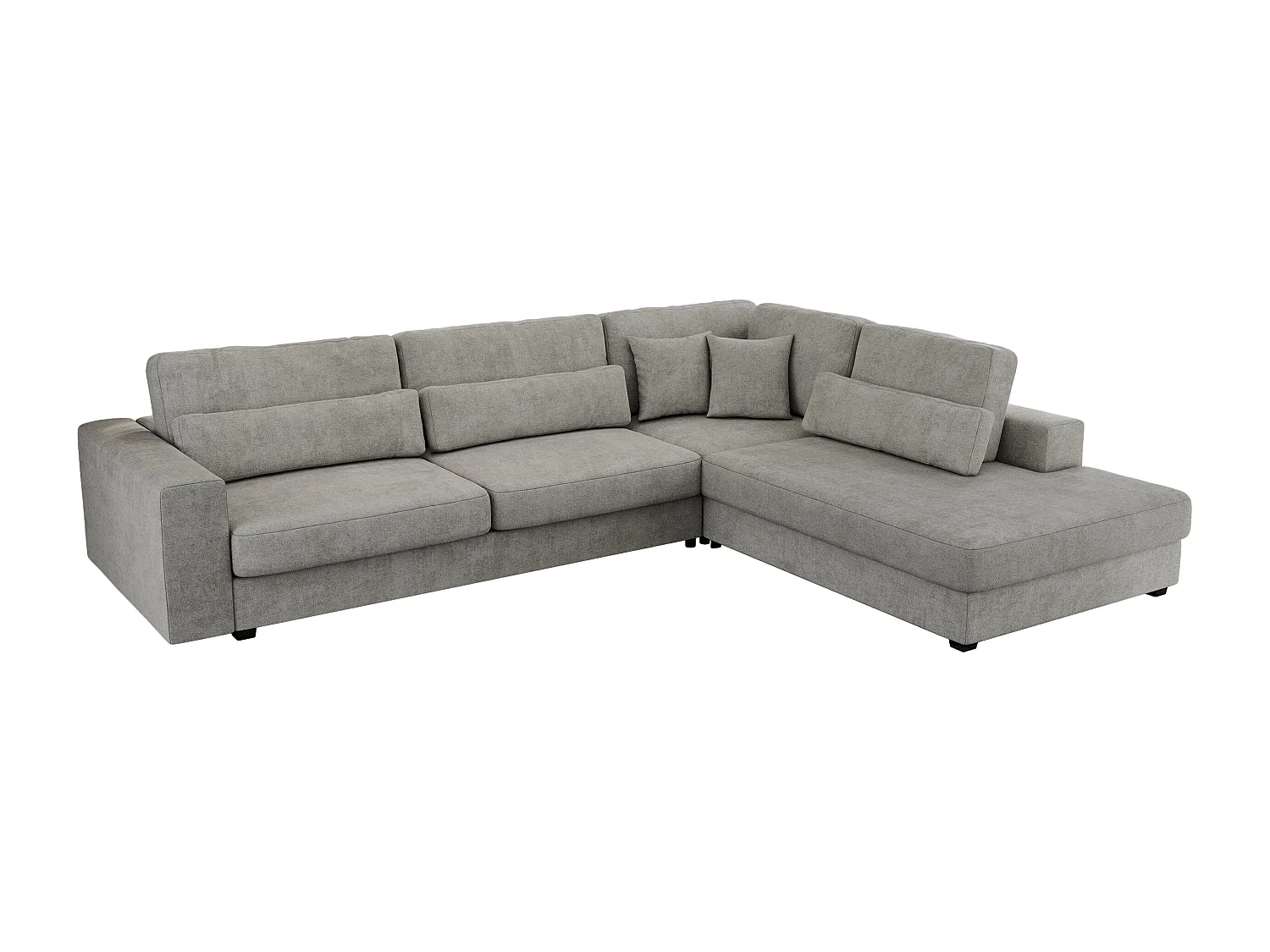 Ecksofa SAVONA - mit Armlehnen, lose Kissen, große L-förmige Ecke, Wohnlandschaft - Hellgrau Strukture - Ecke Rechts