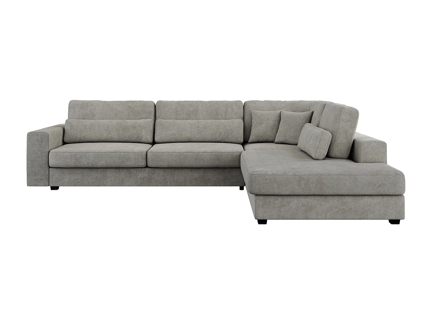 Ecksofa SAVONA - mit Armlehnen, lose Kissen, große L-förmige Ecke, Wohnlandschaft - Hellgrau Strukture - Ecke Rechts