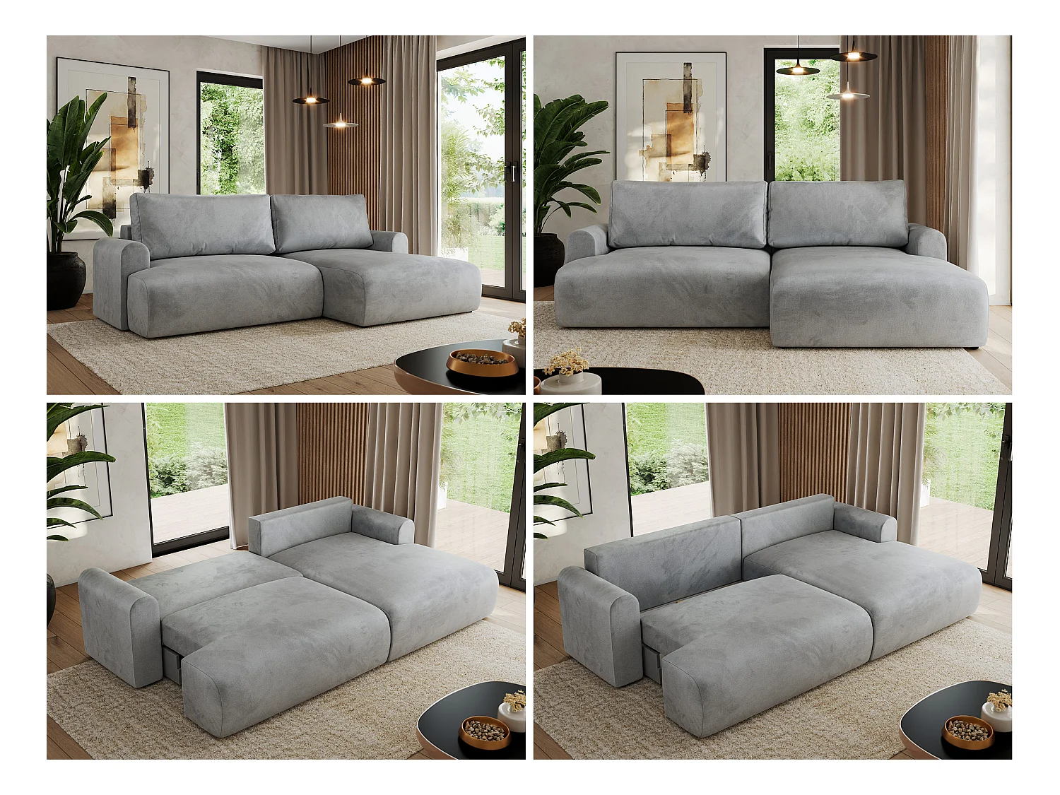 Ecksofa TONO - mit Schlaffunktion und Bettkasten, L-form Ecke, Armlehnen - Hellgrau Velvet - Ecke Rechts