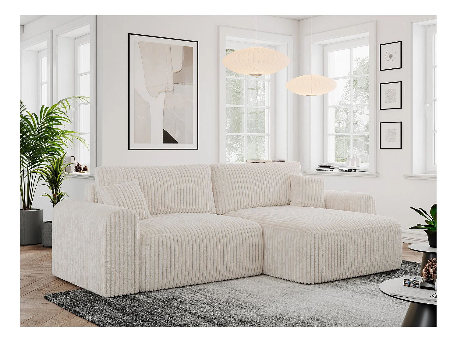 Ecksofa NELSON - Schlafcouch mit Armlehnen und Bettkasten, universelles L-förmige Ecksofa - Beige Cord