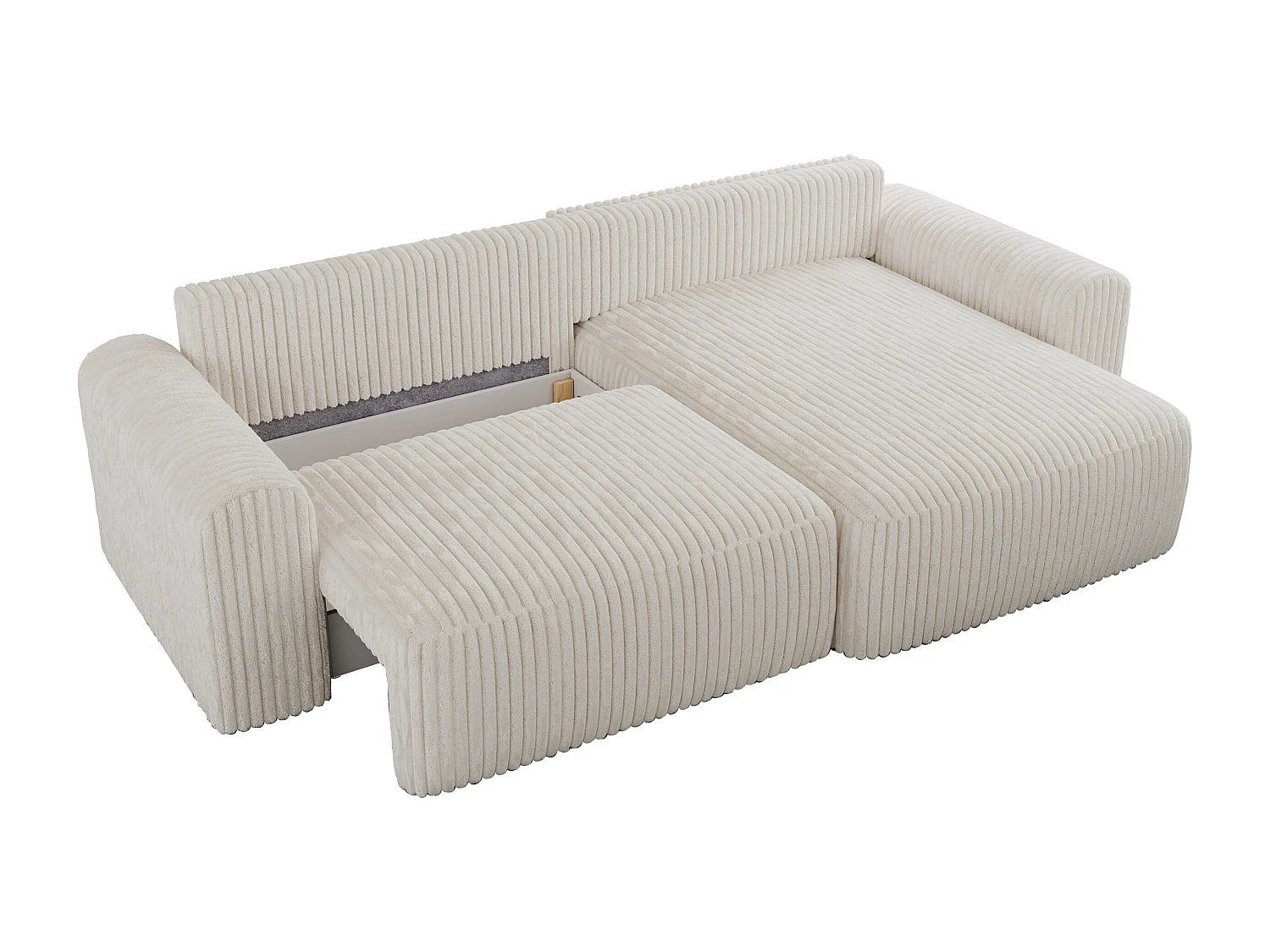 Ecksofa NELSON - Schlafcouch mit Armlehnen und Bettkasten, universelles L-förmige Ecksofa - Beige Cord