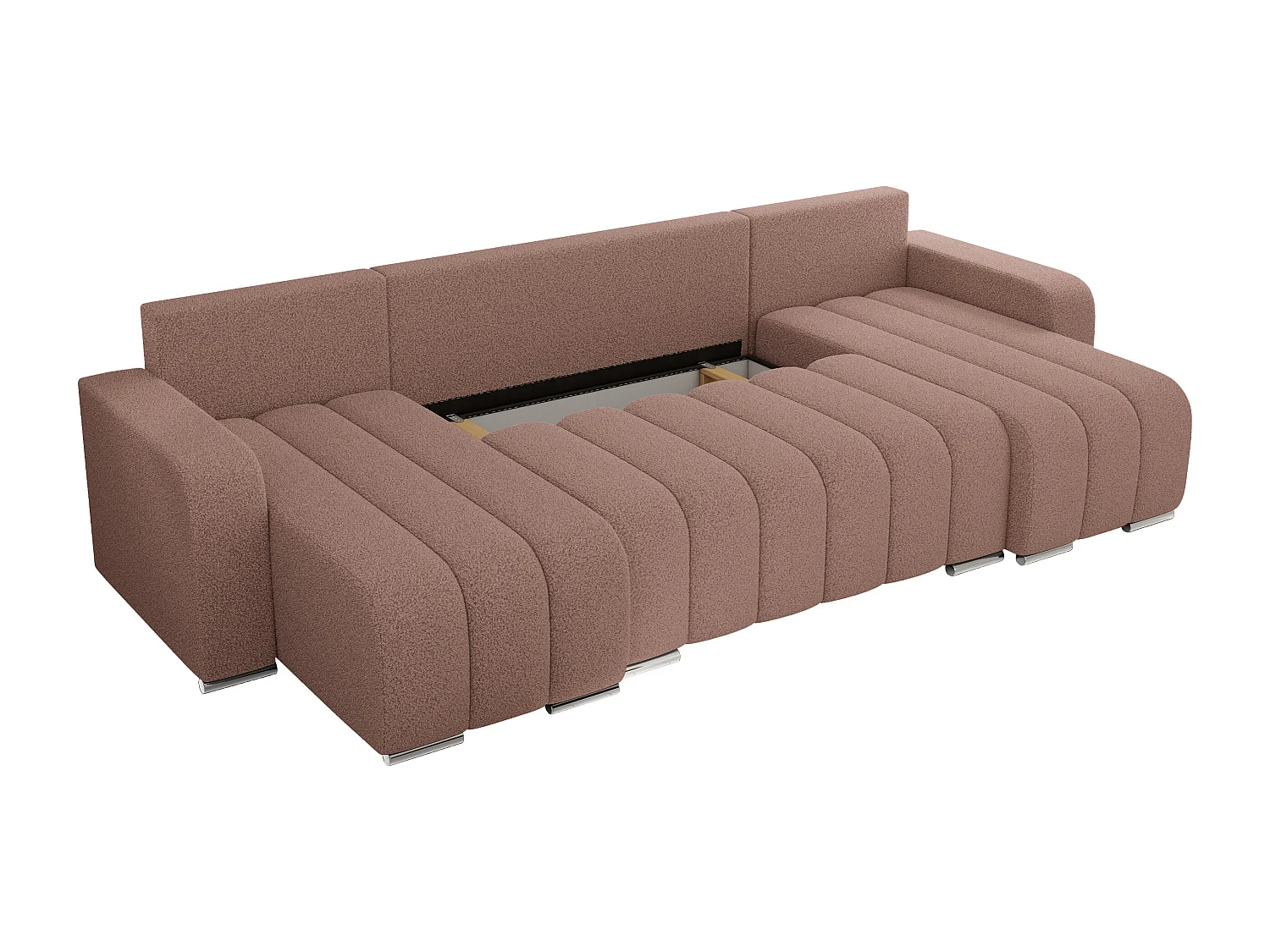 Ecksofa KIRASSO U - Wohnlandschaft, Schlaffunktion und Bettkasten, Couch U-form, lose Kissen - Rosa Boucle