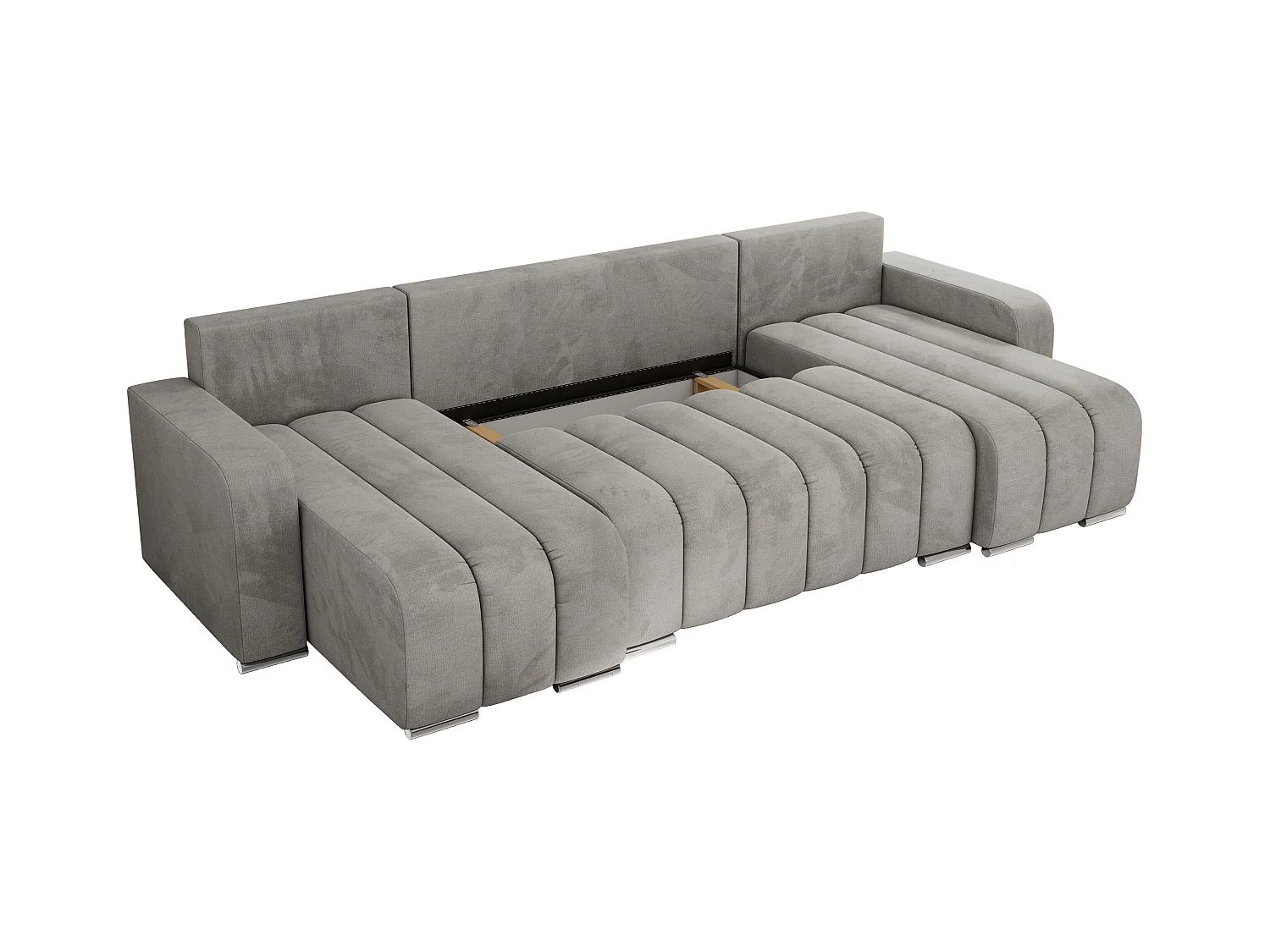 Ecksofa KIRASSO U - Wohnlandschaft, Schlaffunktion und Bettkasten, Couch U-form, lose Kissen - Hellgrau Velvet