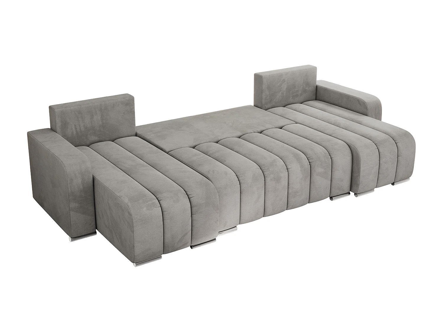 Ecksofa KIRASSO U - Wohnlandschaft, Schlaffunktion und Bettkasten, Couch U-form, lose Kissen - Hellgrau Velvet