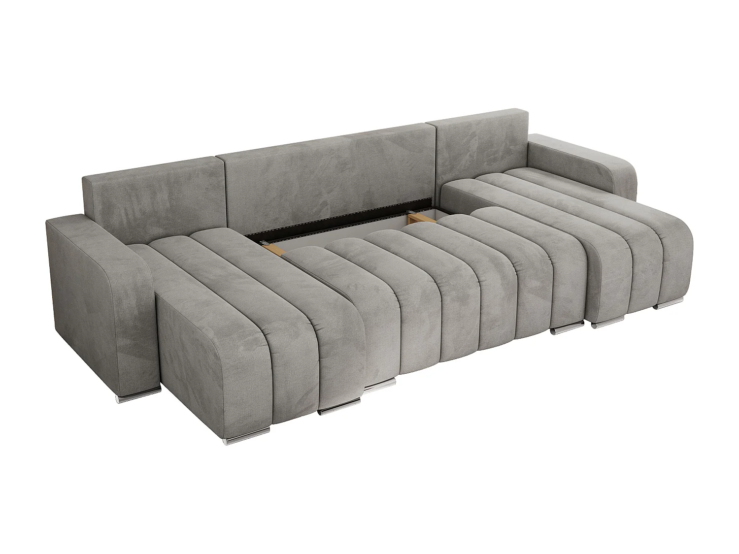 Ecksofa KIRASSO U - Wohnlandschaft, Schlaffunktion und Bettkasten, Couch U-form, lose Kissen - Hellgrau Velvet