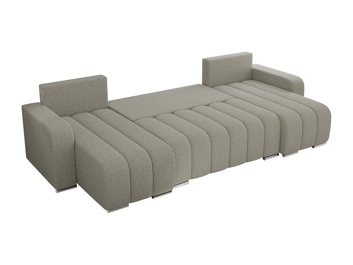 Ecksofa KIRASSO U - Wohnlandschaft, Schlaffunktion und Bettkasten, Couch U-form, lose Kissen - Hellgrau Boucle