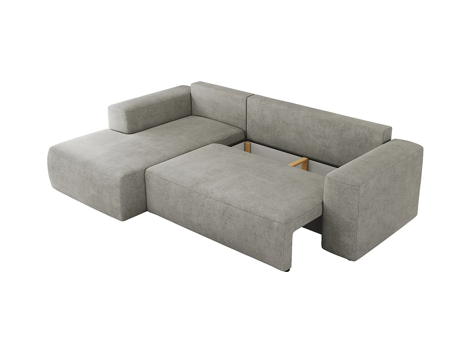 Ecksofa TRENTINO - mit Schlaffunktion und Bettkasten, L-form Couch, lose Kissen und Armlehnen - Hellgrau Stukture - Ecke Links