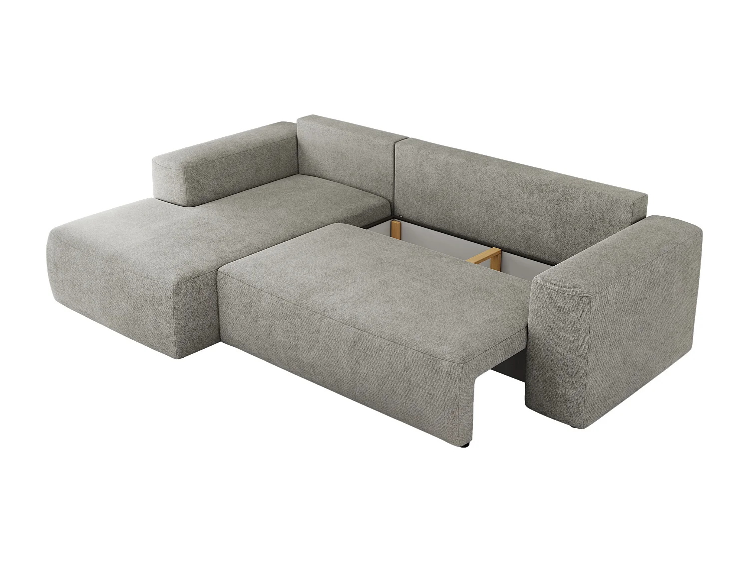 Ecksofa TRENTINO - mit Schlaffunktion und Bettkasten, L-form Couch, lose Kissen und Armlehnen - Hellgrau Stukture - Ecke Links