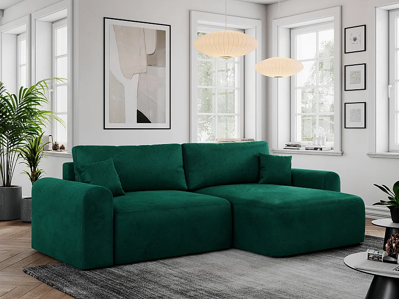 Ecksofa NELSON - Schlafcouch mit Armlehnen und Bettkasten, universelles L-förmige Ecksofa - Dunkelgrün Velvet