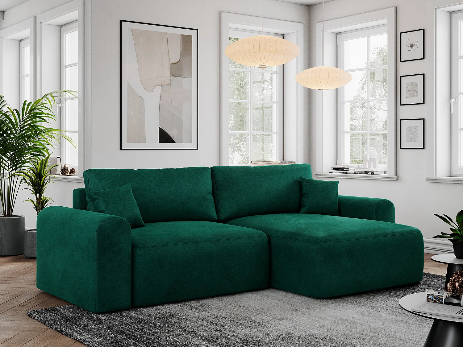 Ecksofa NELSON - Schlafcouch mit Armlehnen und Bettkasten, universelles L-förmige Ecksofa - Dunkelgrün Velvet