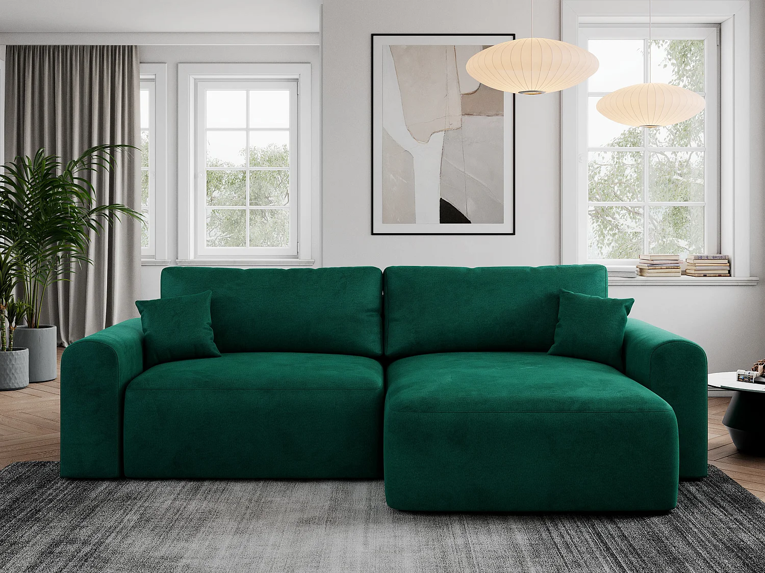 Ecksofa NELSON - Schlafcouch mit Armlehnen und Bettkasten, universelles L-förmige Ecksofa - Dunkelgrün Velvet