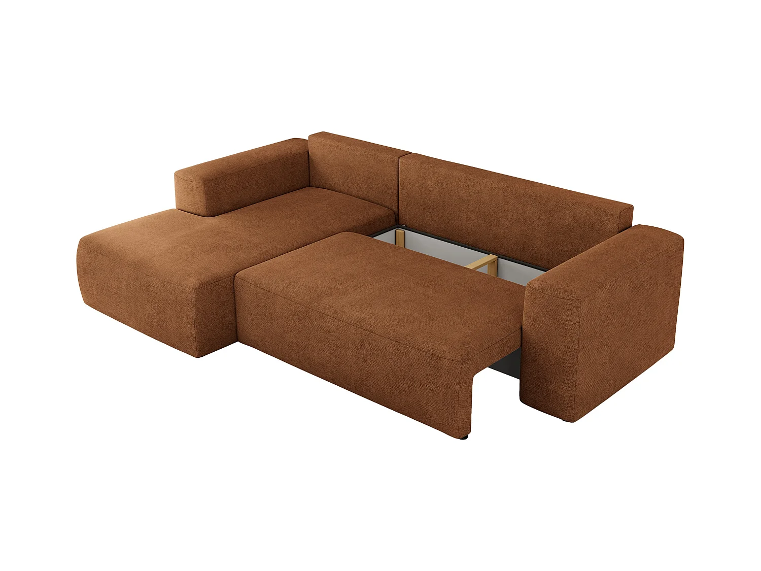 Ecksofa TRENTINO - mit Schlaffunktion und Bettkasten, L-form Couch, lose Kissen und Armlehnen - Orange Stukture - Ecke Links