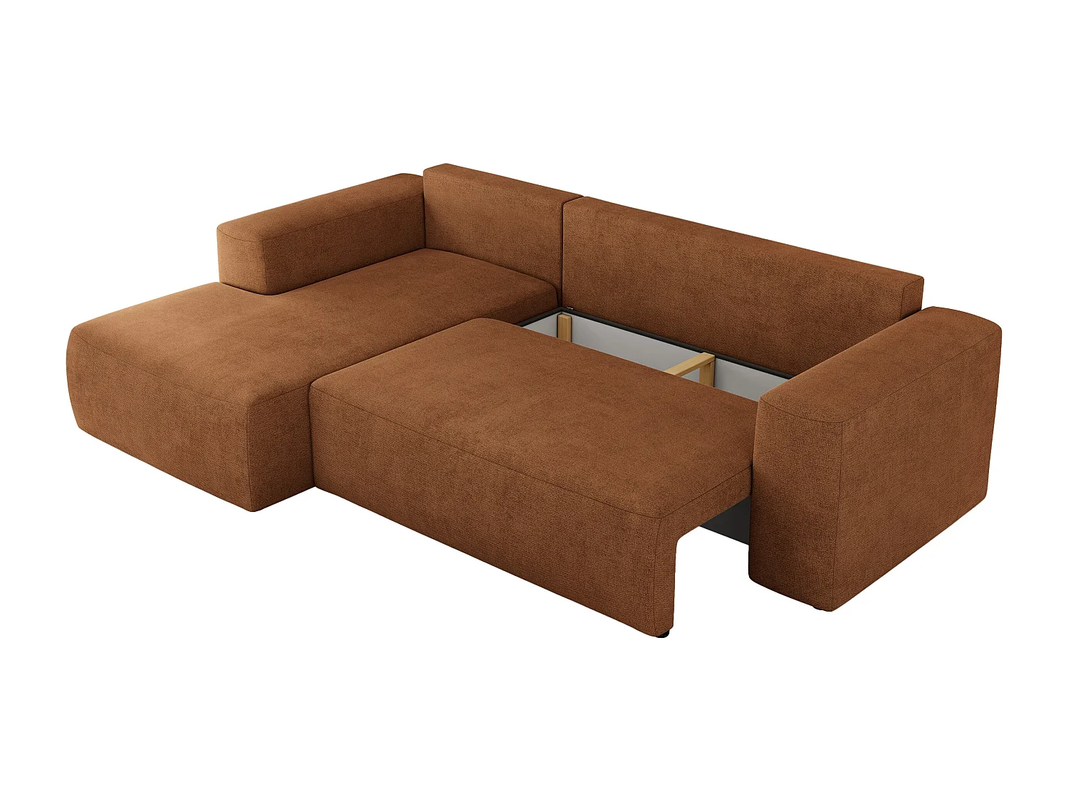 Ecksofa TRENTINO - mit Schlaffunktion und Bettkasten, L-form Couch, lose Kissen und Armlehnen - Orange Stukture - Ecke Links