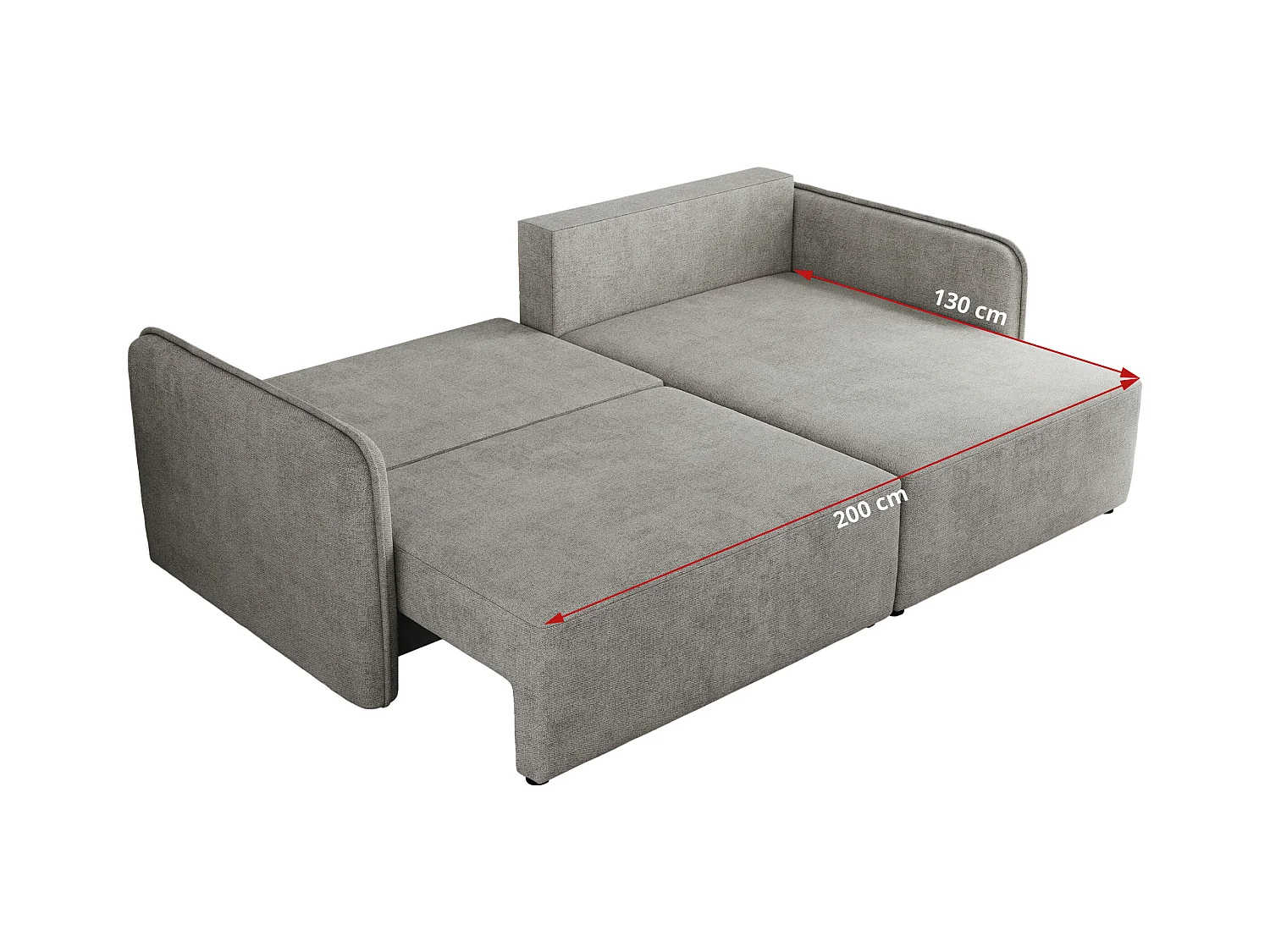Ecksofa MESTO - Schlaffunktion und Bettkasten, L-form Couch für das Wohnzimmer, Armlehnen - Hellgrau Struktur - Ecke Rechts