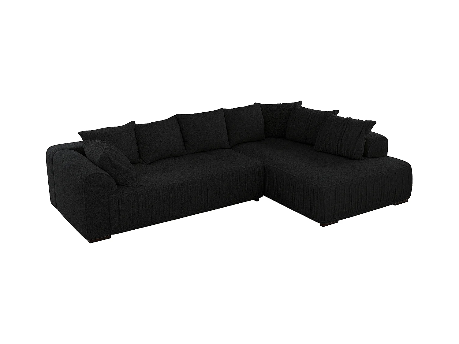 Ecksofa ORTA - Schlaffunktion und Bettkasten, lose Kissen, gesteppter Sitz, L-förmige Ecke - Schwarz Boucle - Ecke Rechts