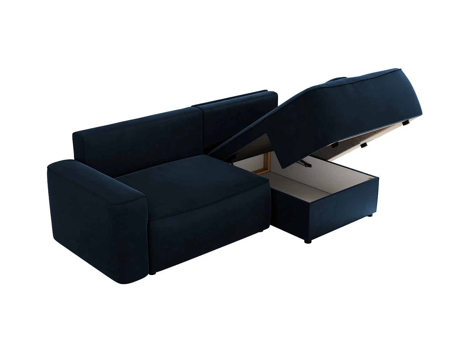 Ecksofa BELLUNO - Schlafsofa mit Bettkasten, Armlehnen, Couch L-form mit Schlaffunktion - Dunkelblau Velvet - Ecke Rechts