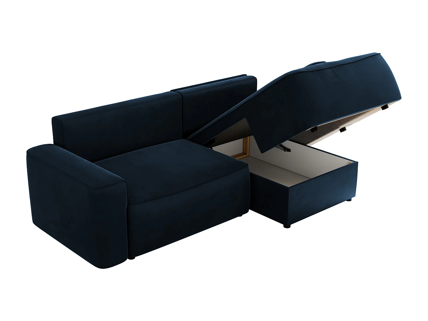 Ecksofa BELLUNO - Schlafsofa mit Bettkasten, Armlehnen, Couch L-form mit Schlaffunktion - Dunkelblau Velvet - Ecke Rechts