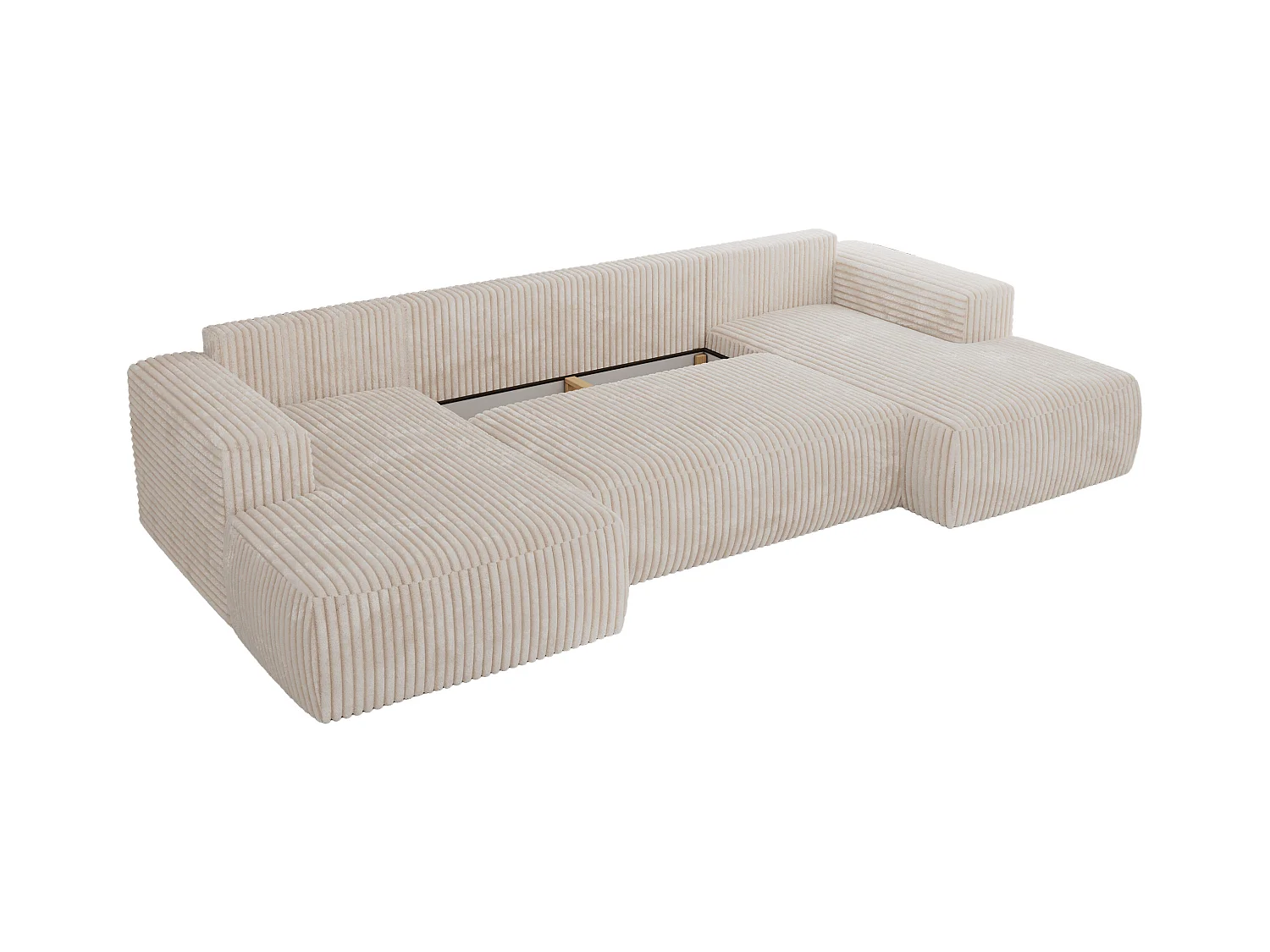 Ecksofa TRENTINO U - mit Schlaffunktion und Bettkasten, U-förmiges Wohnlandschaft, Armlehnen - Beige Cord