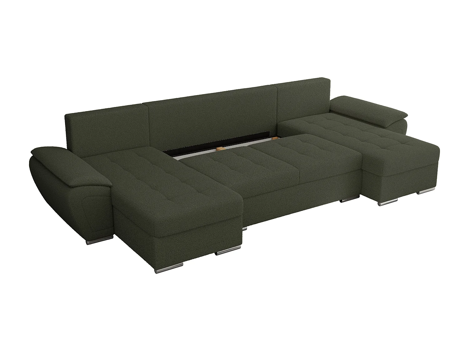 Ecksofa UMBRIA U - XXL Wohnlandschaft, mit Schlaffunktion und Bettkasten, genähte Ecke - Grün Boucle