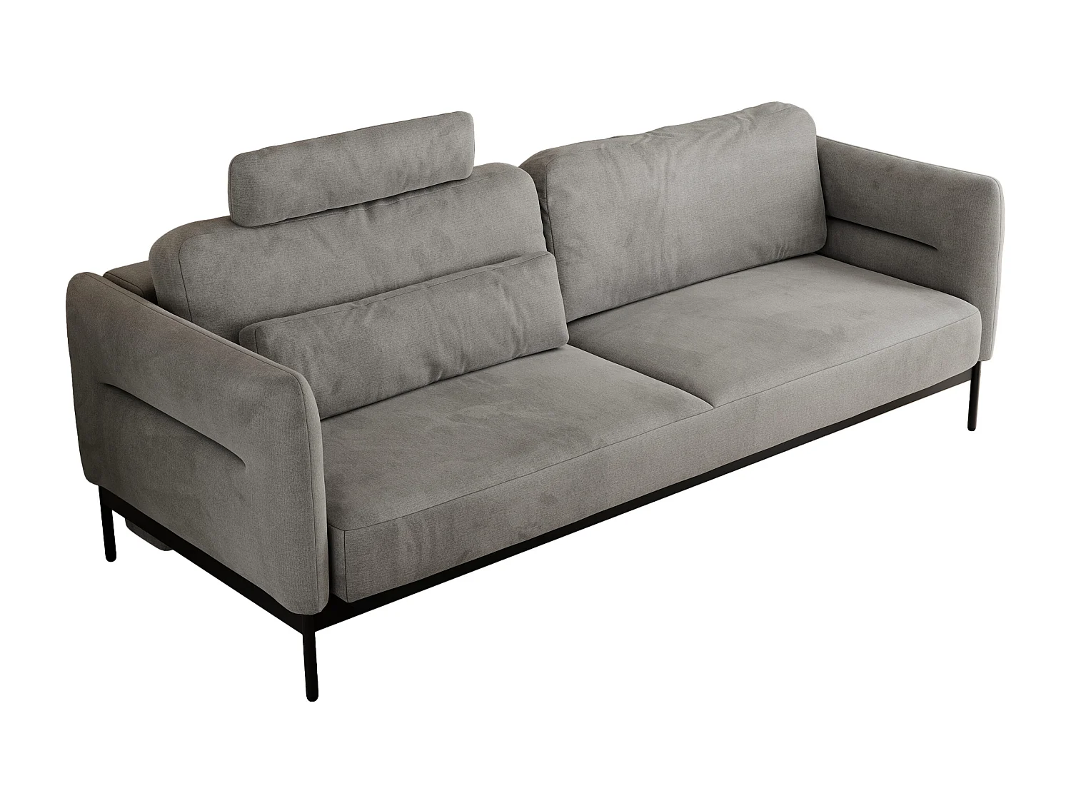 Sofa SALENTO - 3-Sitzer mit Metallbeine, mobile Kopfstütze, Schlafsofa mit lose Kissen - Hellgrau Velvet