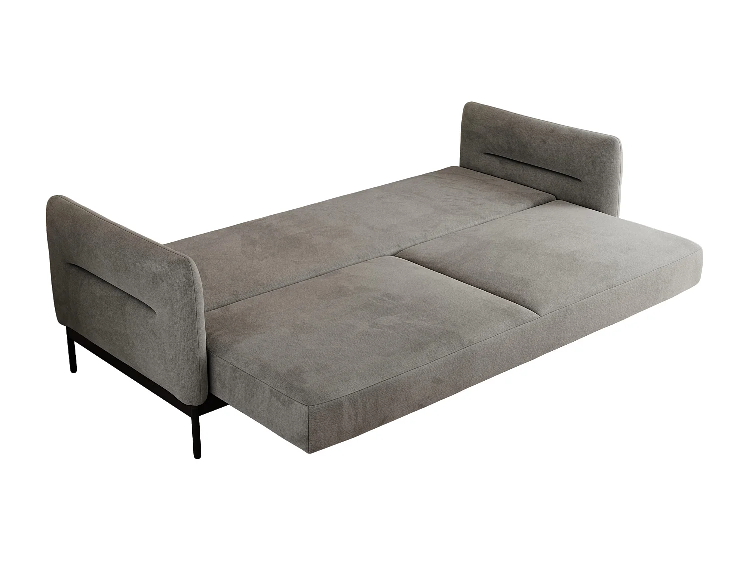 Sofa SALENTO - 3-Sitzer mit Metallbeine, mobile Kopfstütze, Schlafsofa mit lose Kissen - Hellgrau Velvet