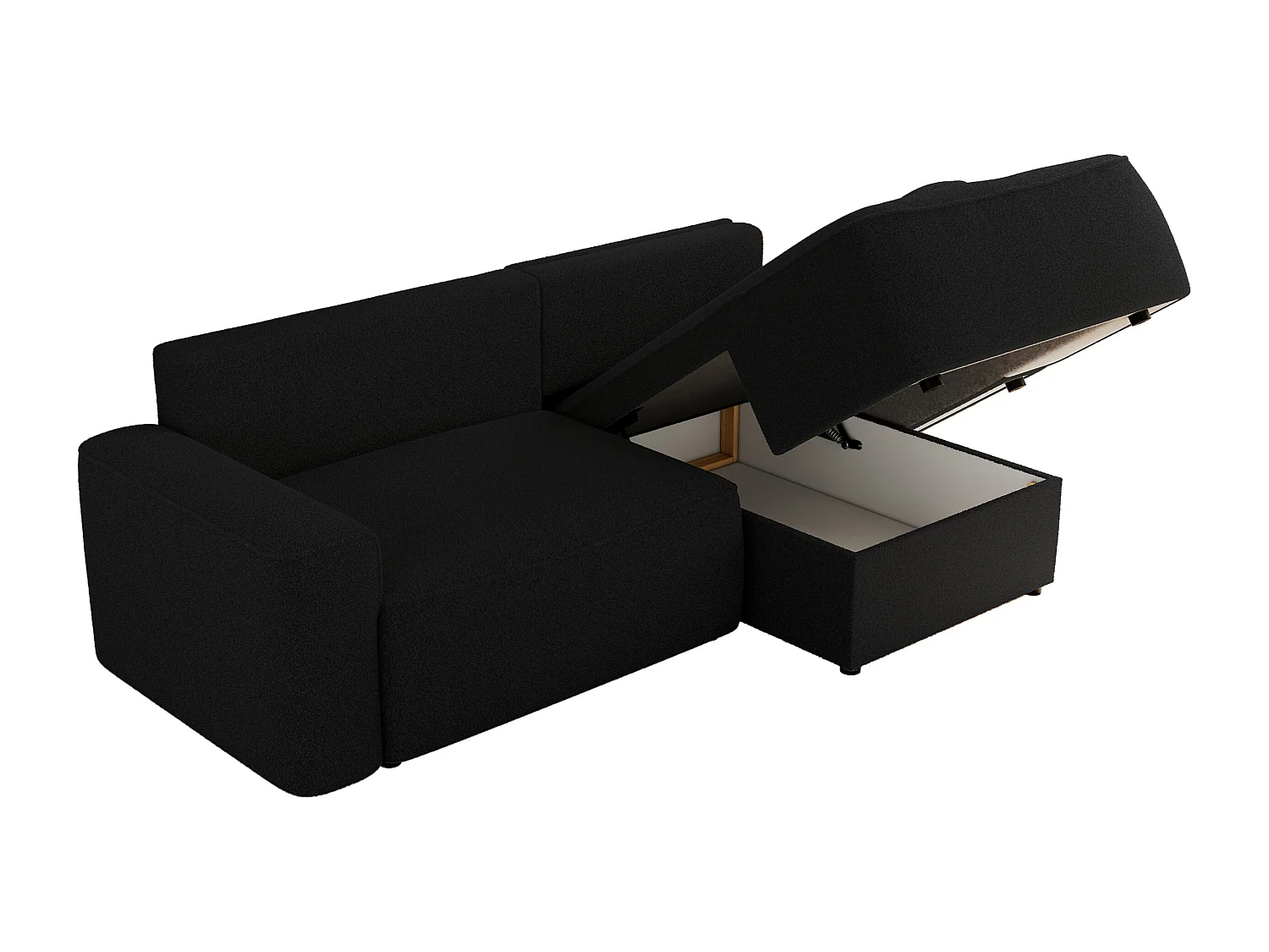 Ecksofa BELLUNO - Schlafsofa mit Bettkasten, Armlehnen, Couch L-form mit Schlaffunktion - Schwarz Boucle - Ecke Rechts