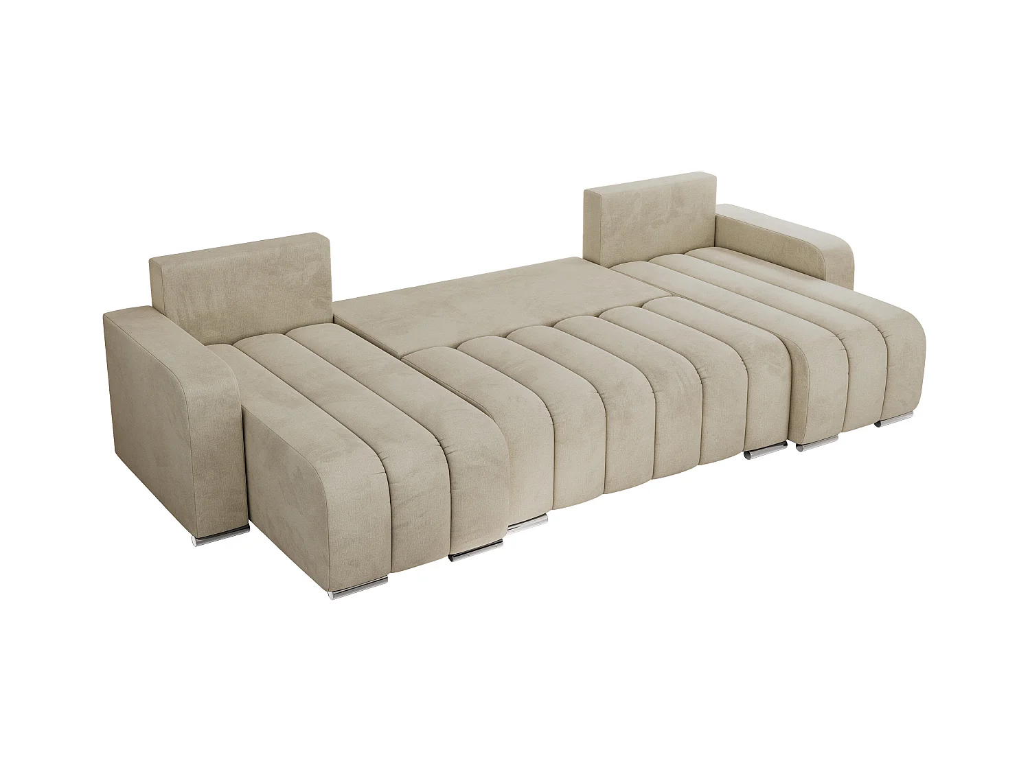 Ecksofa KIRASSO U - Wohnlandschaft, Schlaffunktion und Bettkasten, Couch U-form, lose Kissen - Beige Velvet