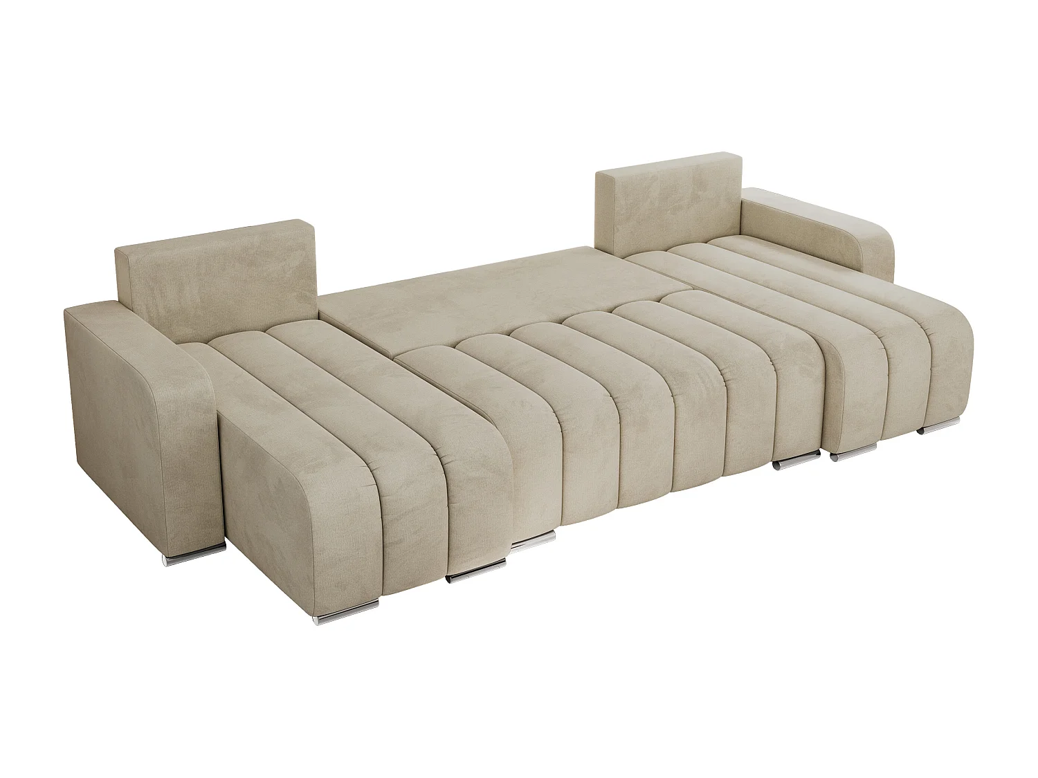 Ecksofa KIRASSO U - Wohnlandschaft, Schlaffunktion und Bettkasten, Couch U-form, lose Kissen - Beige Velvet
