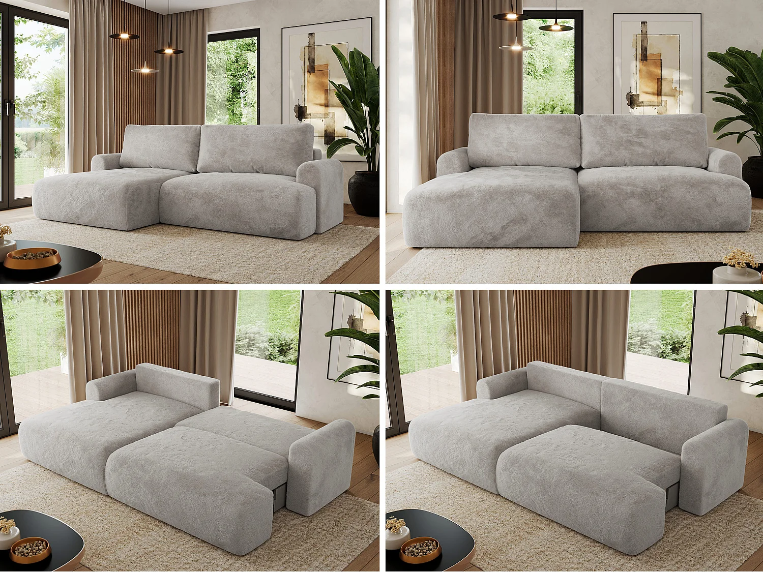 Ecksofa TONO - mit Schlaffunktion und Bettkasten, L-form Ecke, Armlehnen - Hellgrau Plüsch - Ecke Links