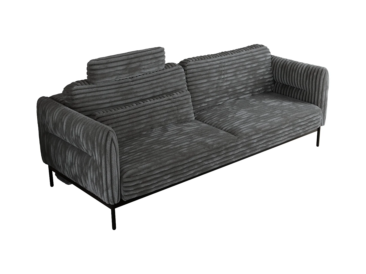Sofa SALENTO - 3-Sitzer mit Metallbeine, mobile Kopfstütze, Schlafsofa mit lose Kissen - Dunkelgrau Cord