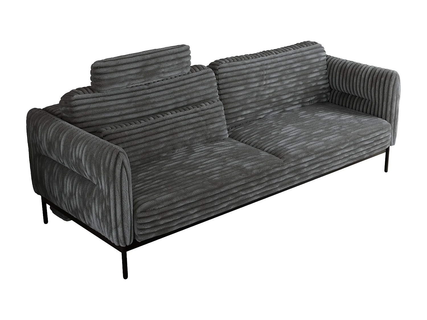 Sofa SALENTO - 3-Sitzer mit Metallbeine, mobile Kopfstütze, Schlafsofa mit lose Kissen - Dunkelgrau Cord