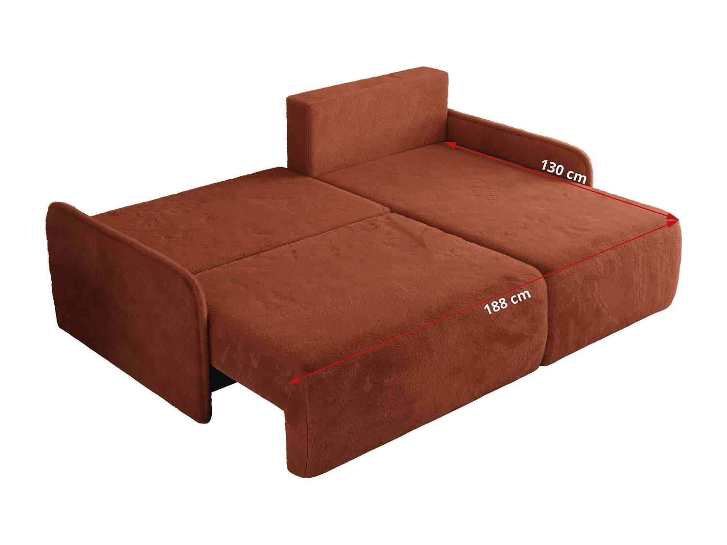 Ecksofa ARPA - L-form Schlaffsofa, Bettkasten und lose Kissen, Armlehnen - Orange Plüsch - Ecke Links