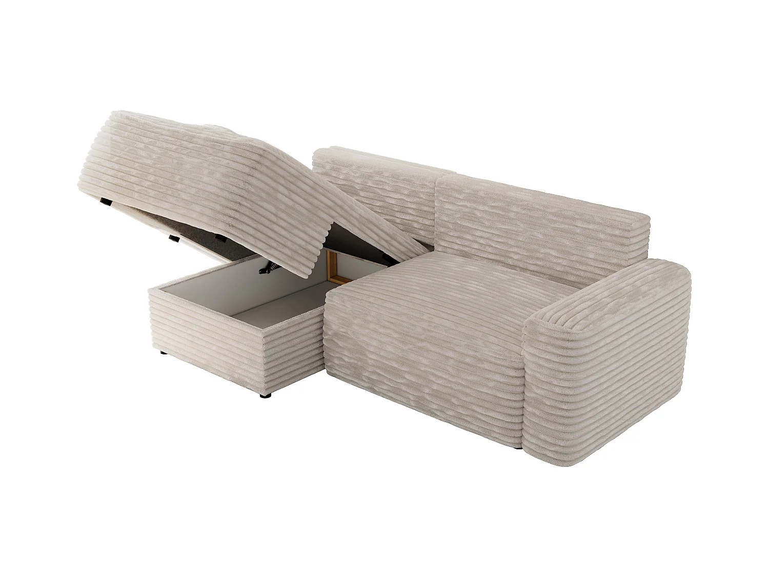 Ecksofa BELLUNO - Schlafsofa mit Bettkasten, Armlehnen, Couch L-form mit Schlaffunktion - Beige Cord - Ecke Links