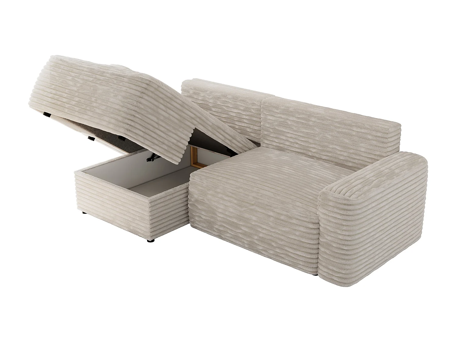 Ecksofa BELLUNO - Schlafsofa mit Bettkasten, Armlehnen, Couch L-form mit Schlaffunktion - Beige Cord - Ecke Links