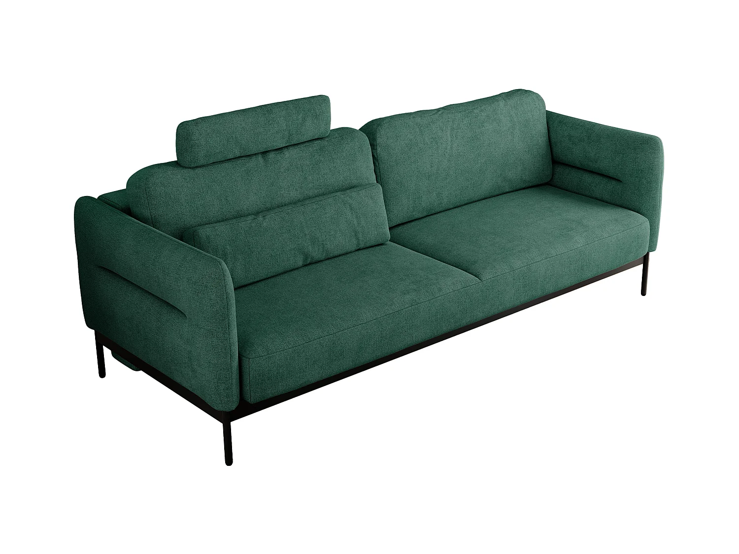 Sofa SALENTO - 3-Sitzer mit Metallbeine, mobile Kopfstütze, Schlafsofa mit lose Kissen - Grün Strukture