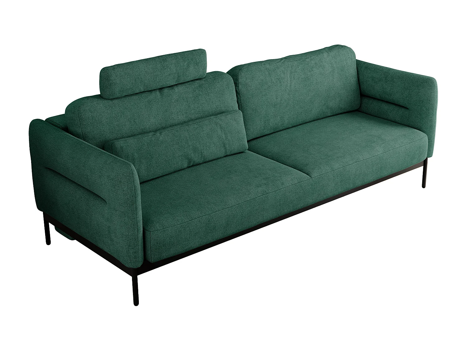 Sofa SALENTO - 3-Sitzer mit Metallbeine, mobile Kopfstütze, Schlafsofa mit lose Kissen - Grün Strukture