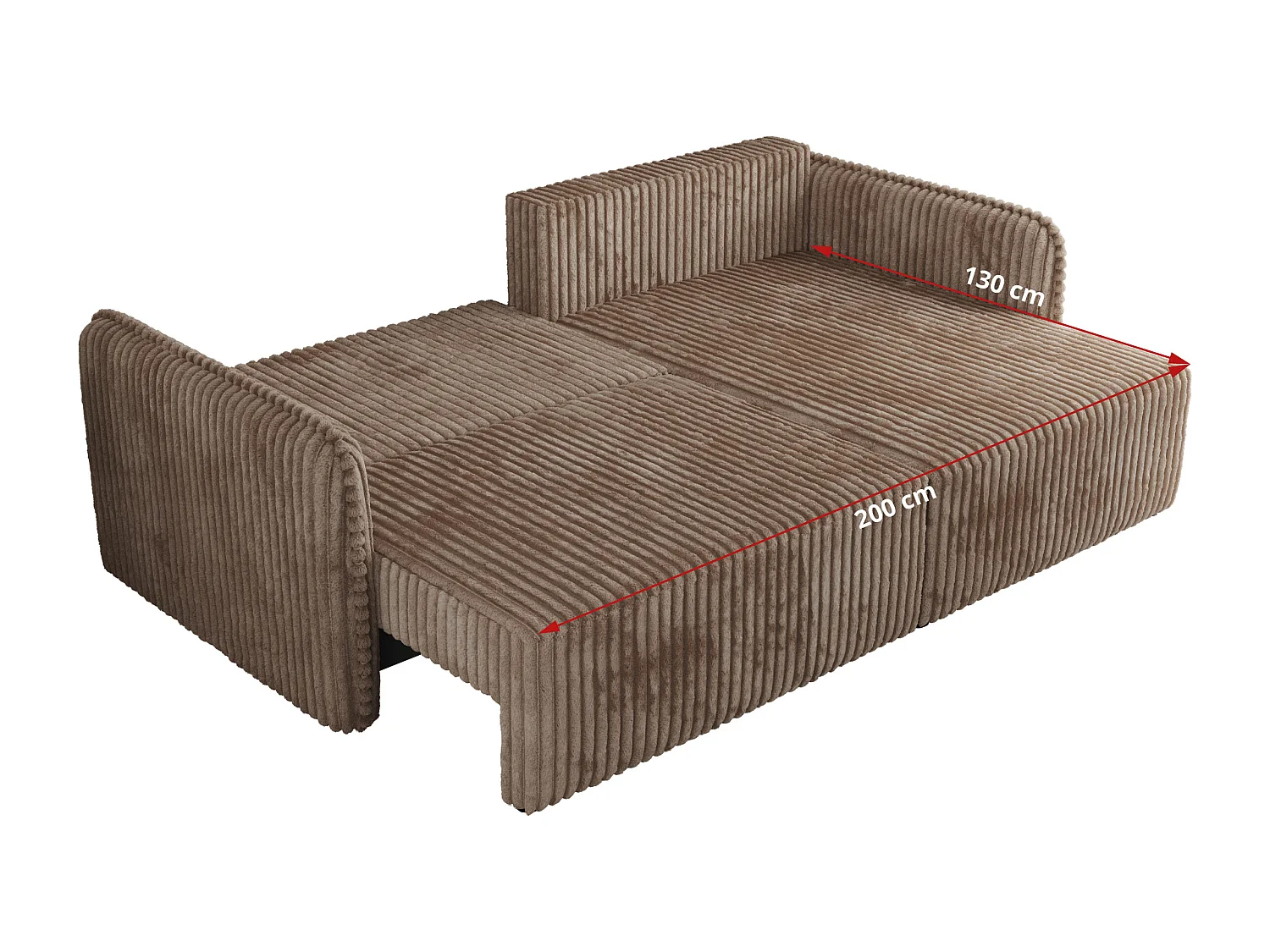 Ecksofa MESTO - Schlaffunktion und Bettkasten, L-form Couch für das Wohnzimmer, Armlehnen - Braun Cord - Ecke Links