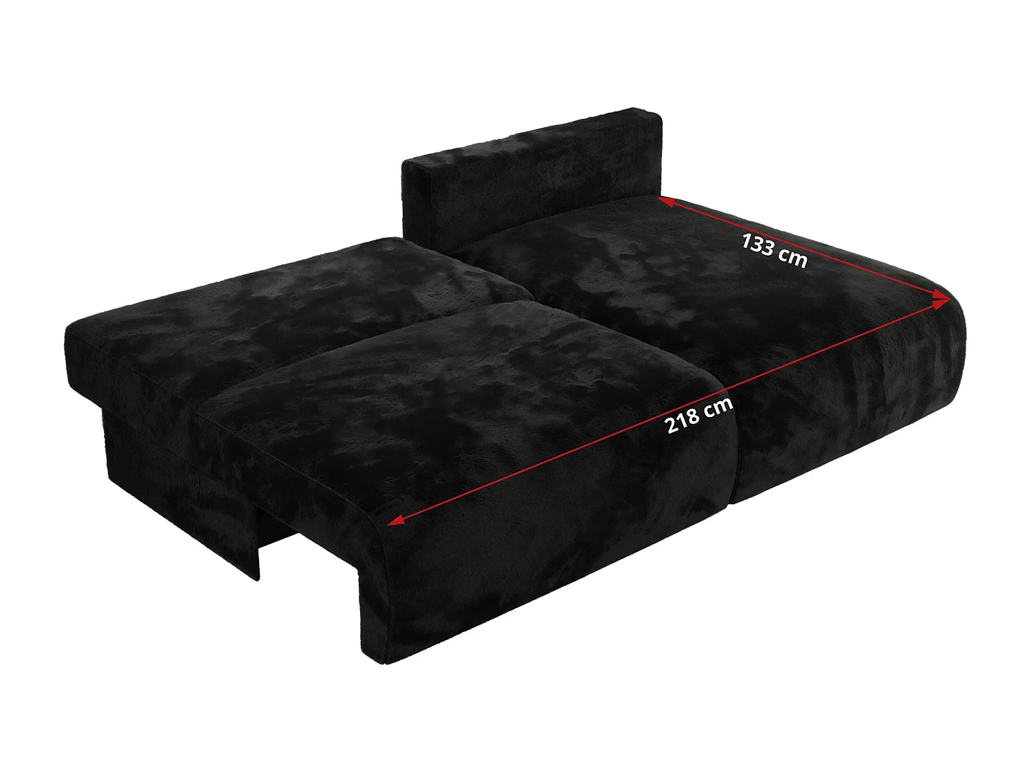 Ecksofa VIVO - L-form Couch mit Schlaffunktion und Bettkasten, Wellenfeder - Schwarz Plüsch - Ecke Rechts