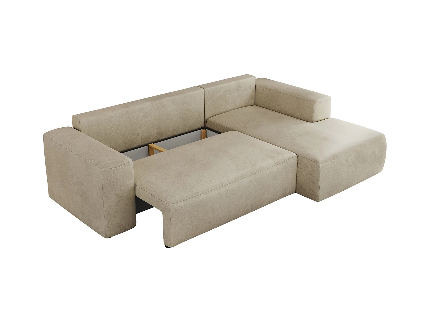 Ecksofa TRENTINO - mit Schlaffunktion und Bettkasten, L-form Couch, lose Kissen und Armlehnen - Beige Velvet - Ecke Rechts