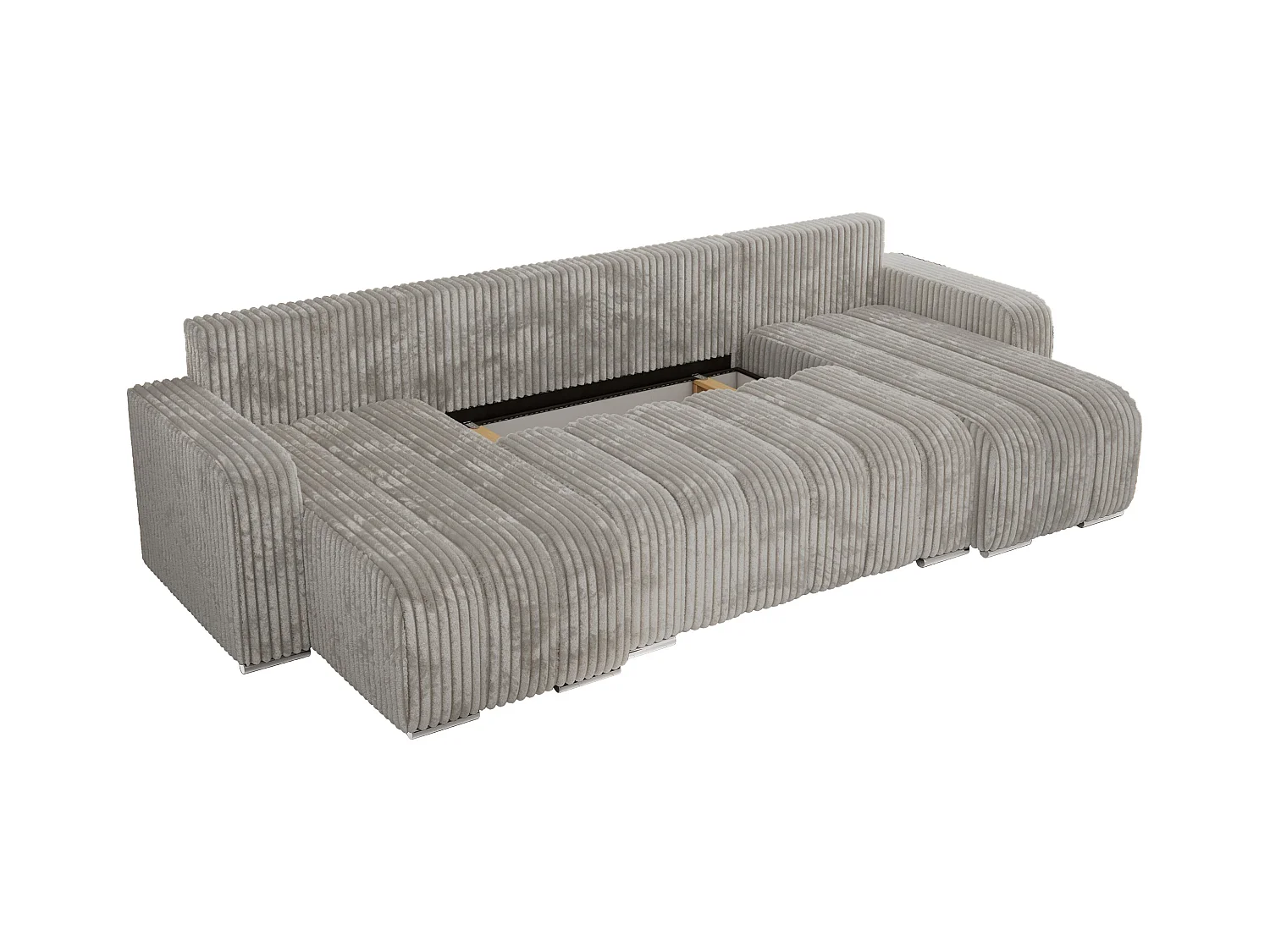 Ecksofa KIRASSO U - Wohnlandschaft, Schlaffunktion und Bettkasten, Couch U-form, lose Kissen - Hellgrau Cord