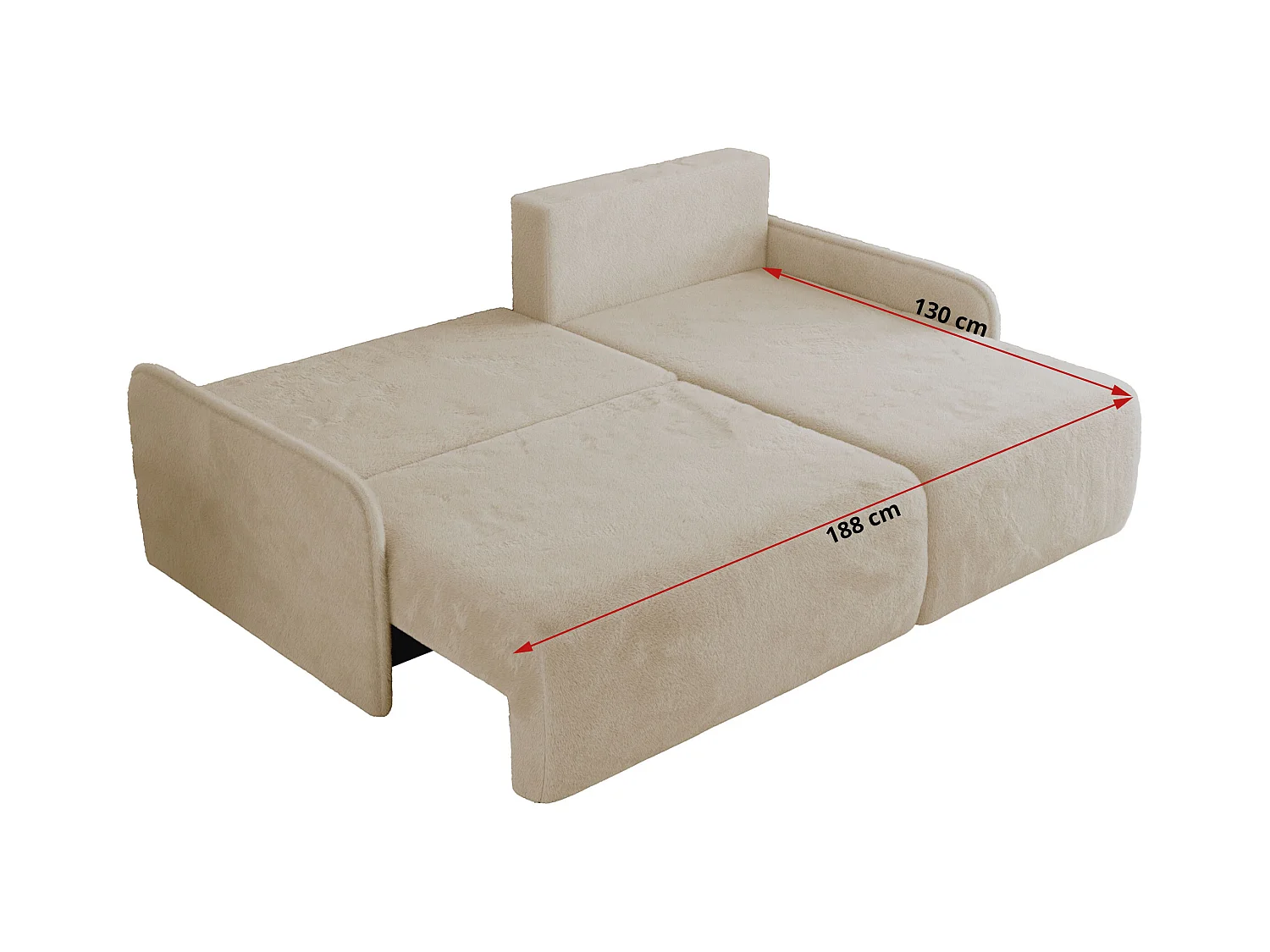 Ecksofa ARPA - L-form Schlaffsofa, Bettkasten und lose Kissen, Armlehnen - Creme Plüsch - Ecke Links