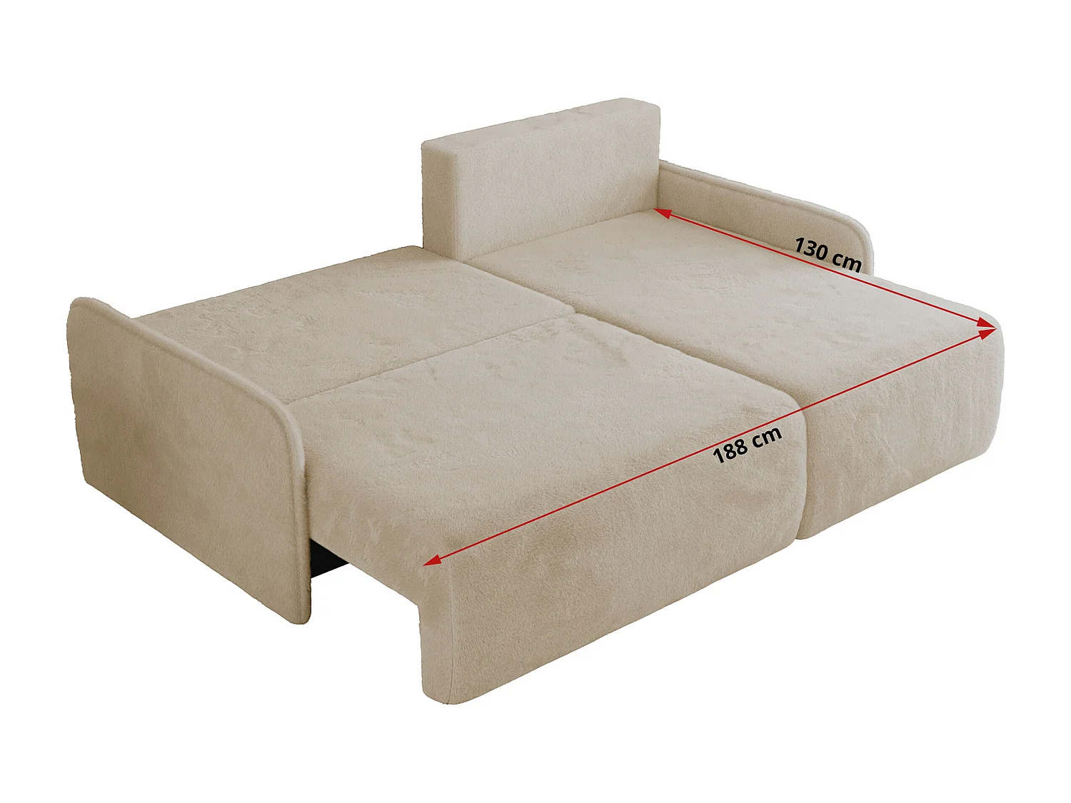 Ecksofa ARPA - L-form Schlaffsofa, Bettkasten und lose Kissen, Armlehnen - Creme Plüsch - Ecke Links