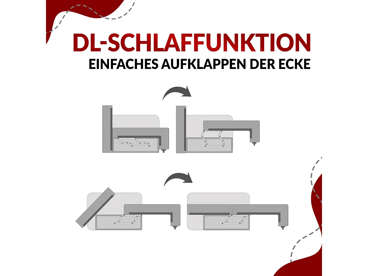 Ecksofa ARPA - L-form Schlaffsofa, Bettkasten und lose Kissen, Armlehnen - Creme Plüsch - Ecke Links