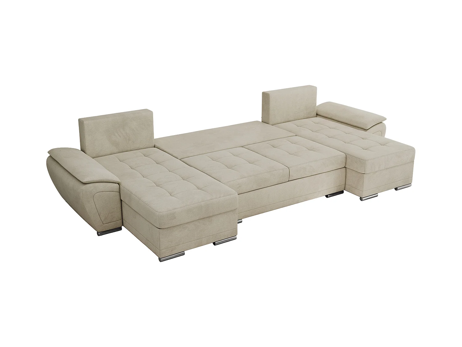 Ecksofa UMBRIA U - XXL Wohnlandschaft, mit Schlaffunktion und Bettkasten, genähte Ecke - Beige Velvet